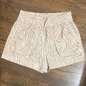 Women's Beige Zebra Print Drawstring Shorts